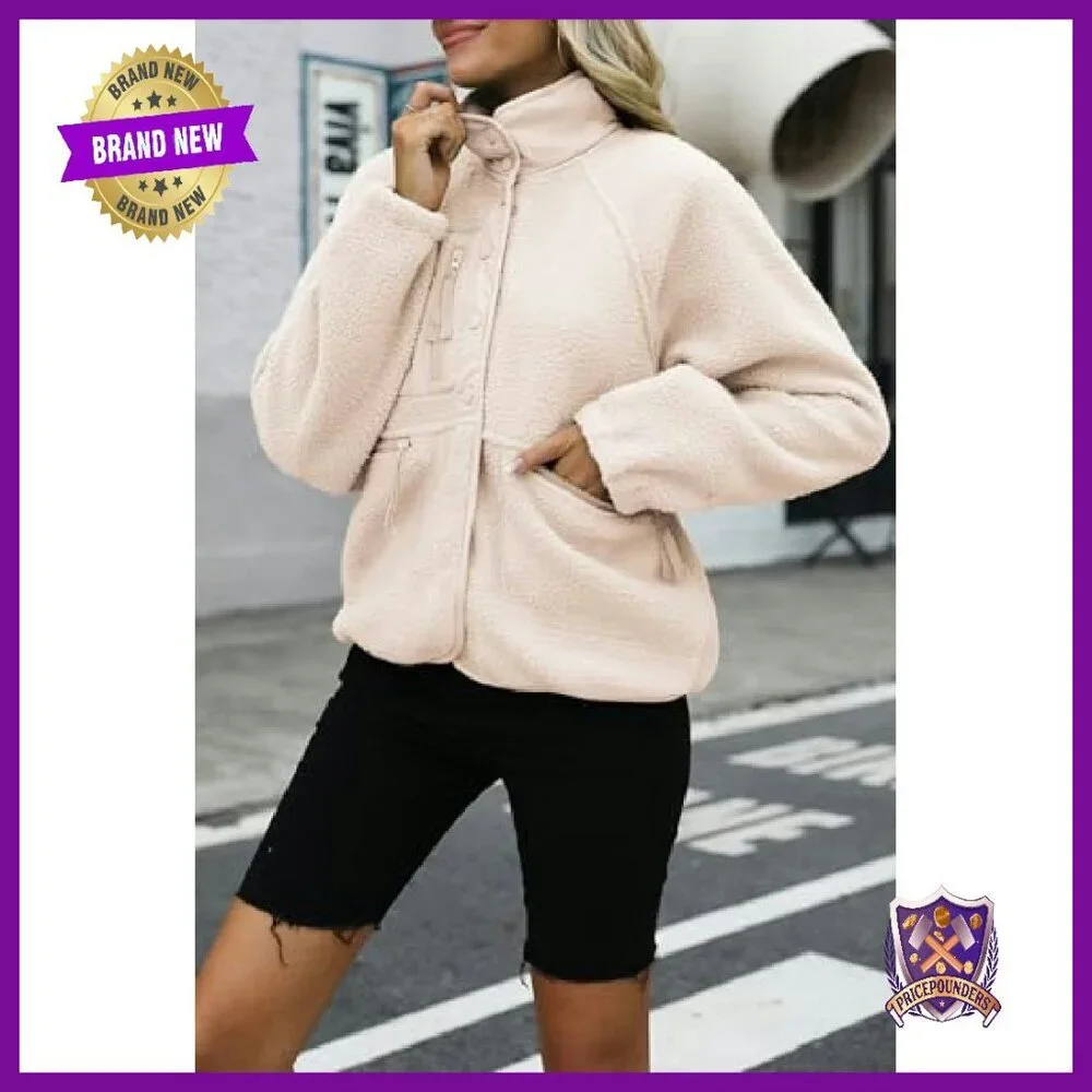 Women's Fuzzy Fleece Jacket Sherpa Button Down Winter Coat Warm - Picture 3 of 7